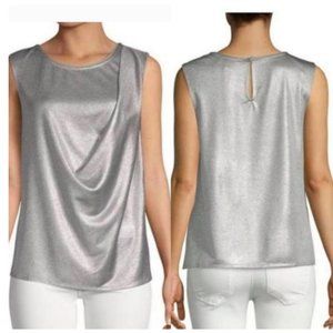 H. Halston Silver Sleeveless Top, S, NWT